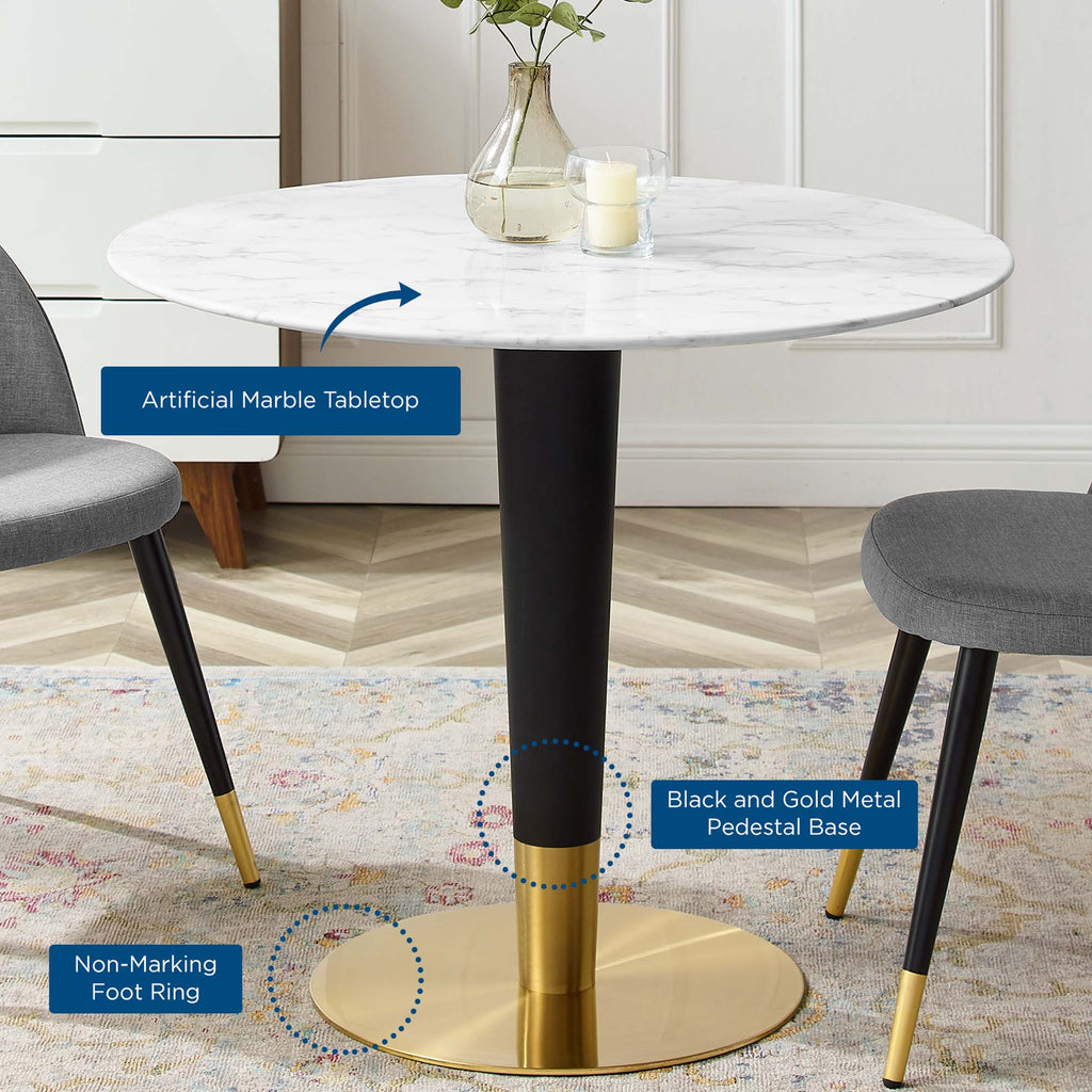 Zinque 36" Artificial Marble Dining Table - Gold White