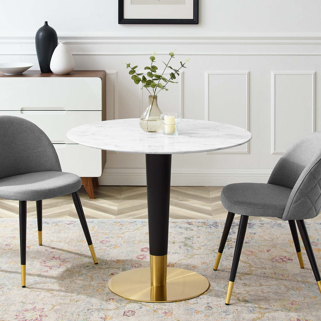 Zinque 36" Artificial Marble Dining Table - Gold White