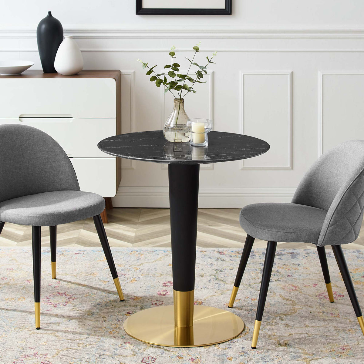 Zinque 28" Artificial Marble Dining Table - Gold Black