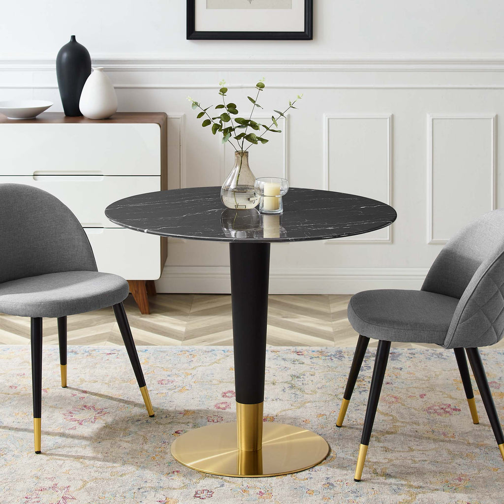 Zinque 36" Artificial Marble Dining Table - Gold Black