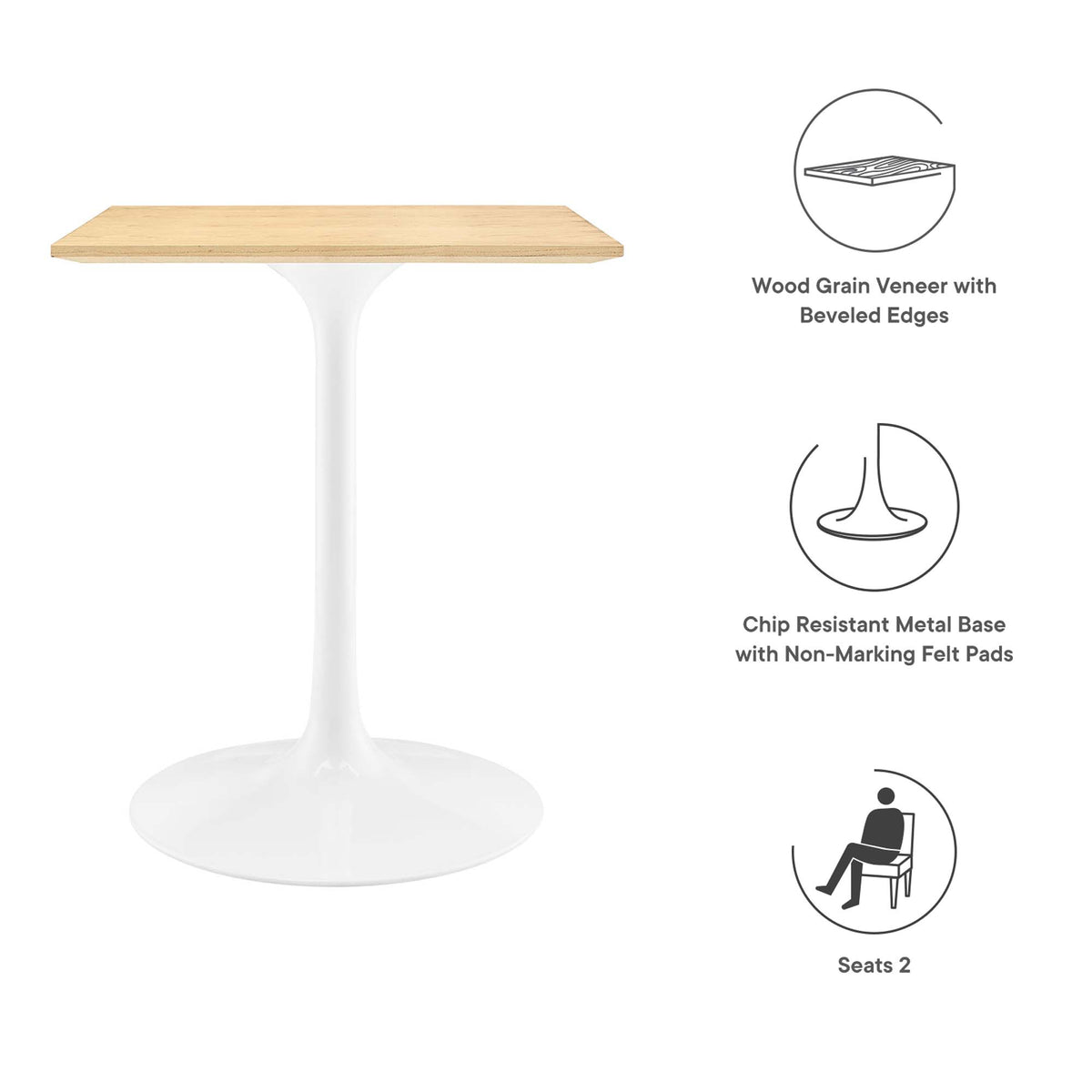 Lippa 24" Square Wood Dining Table - White Natural