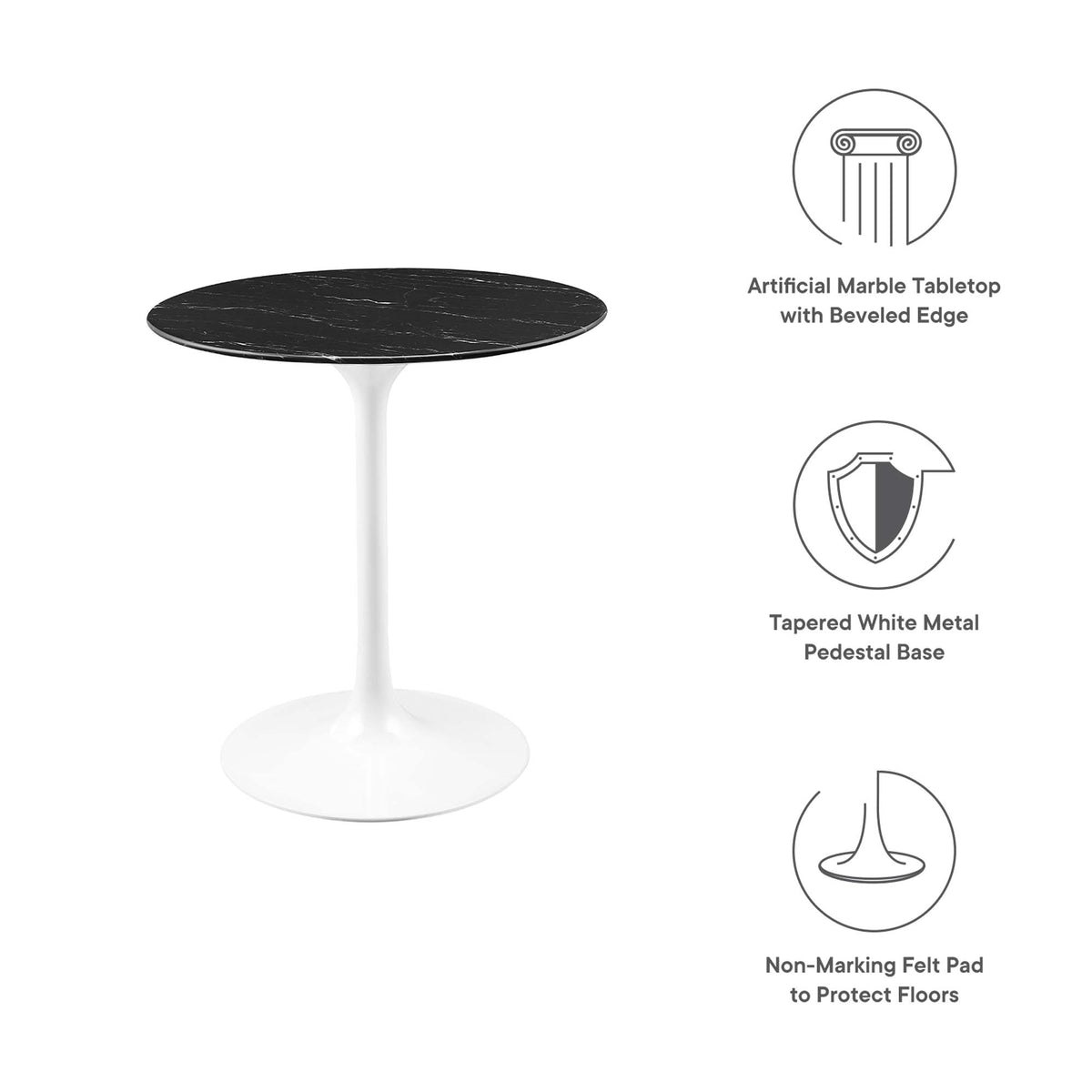 Lippa 28" Round Faux Marble Dining Table - White Black