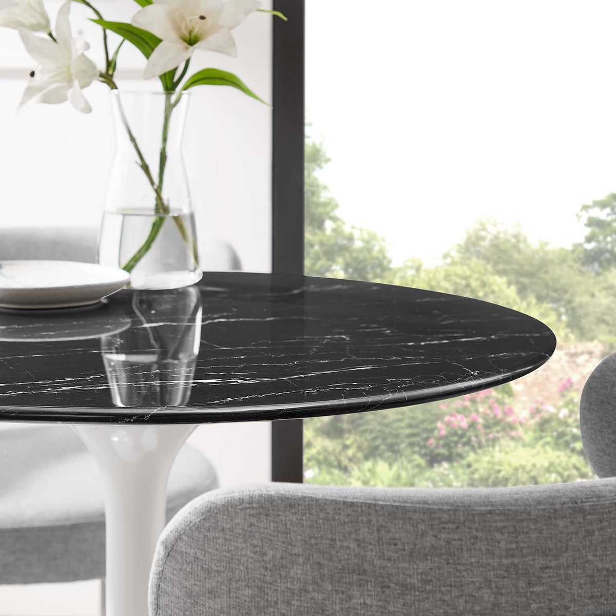 Lippa 28" Round Faux Marble Dining Table - White Black