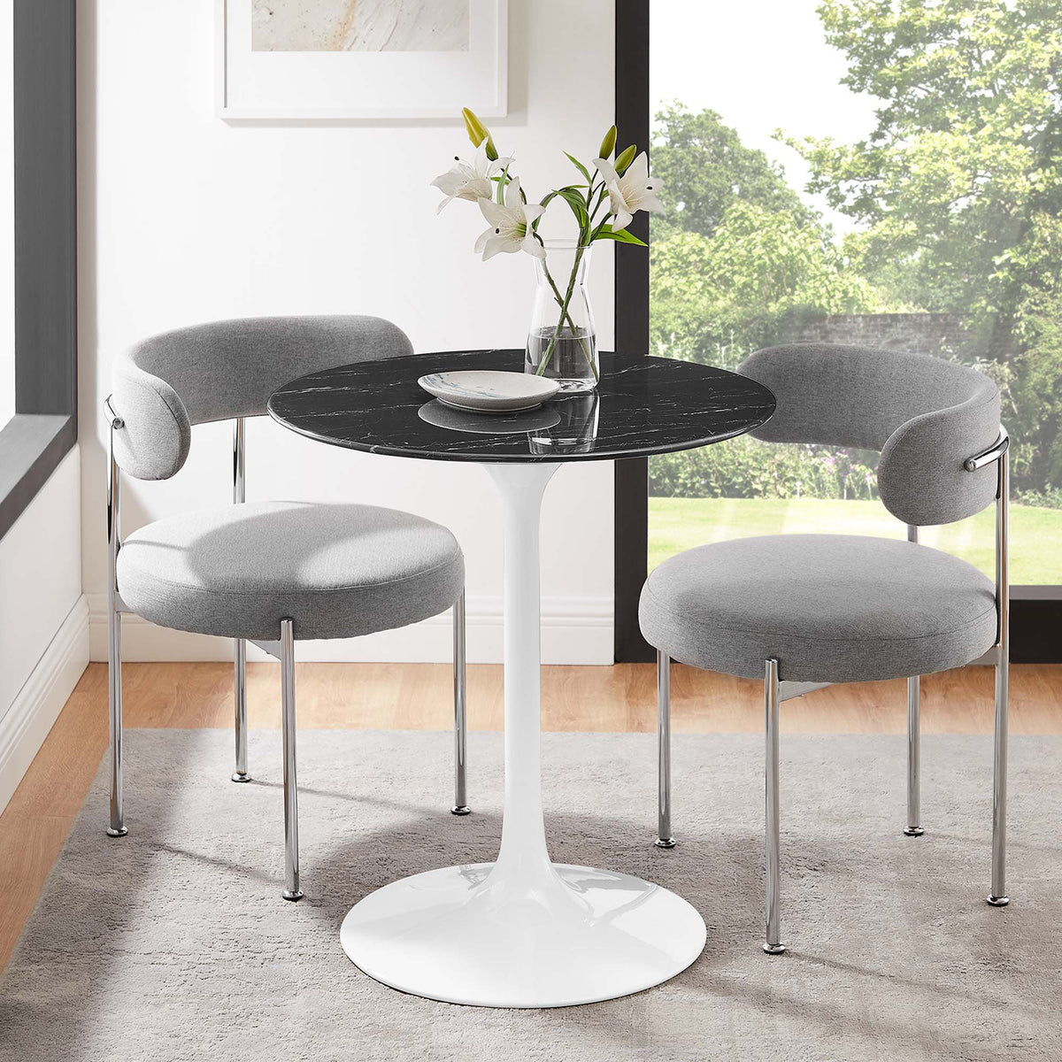 Lippa 28" Round Faux Marble Dining Table - White Black