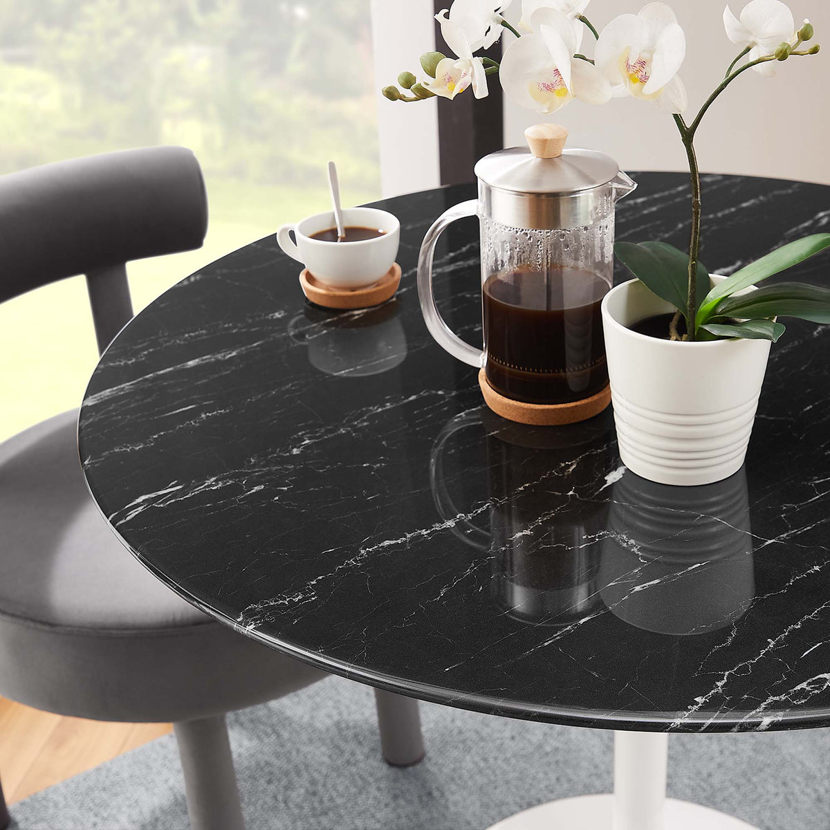 Lippa 36" Round Faux Marble Dining Table - White Black