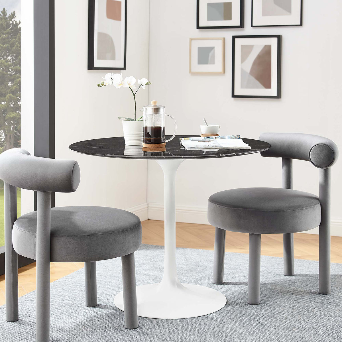 Lippa 36" Round Faux Marble Dining Table - White Black