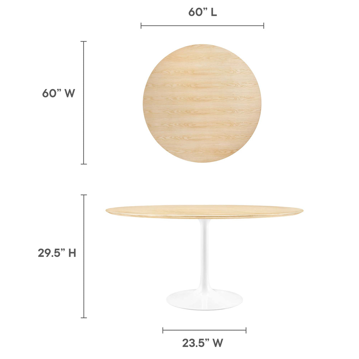 Lippa 60" Round Wood Dining Table - White Natural