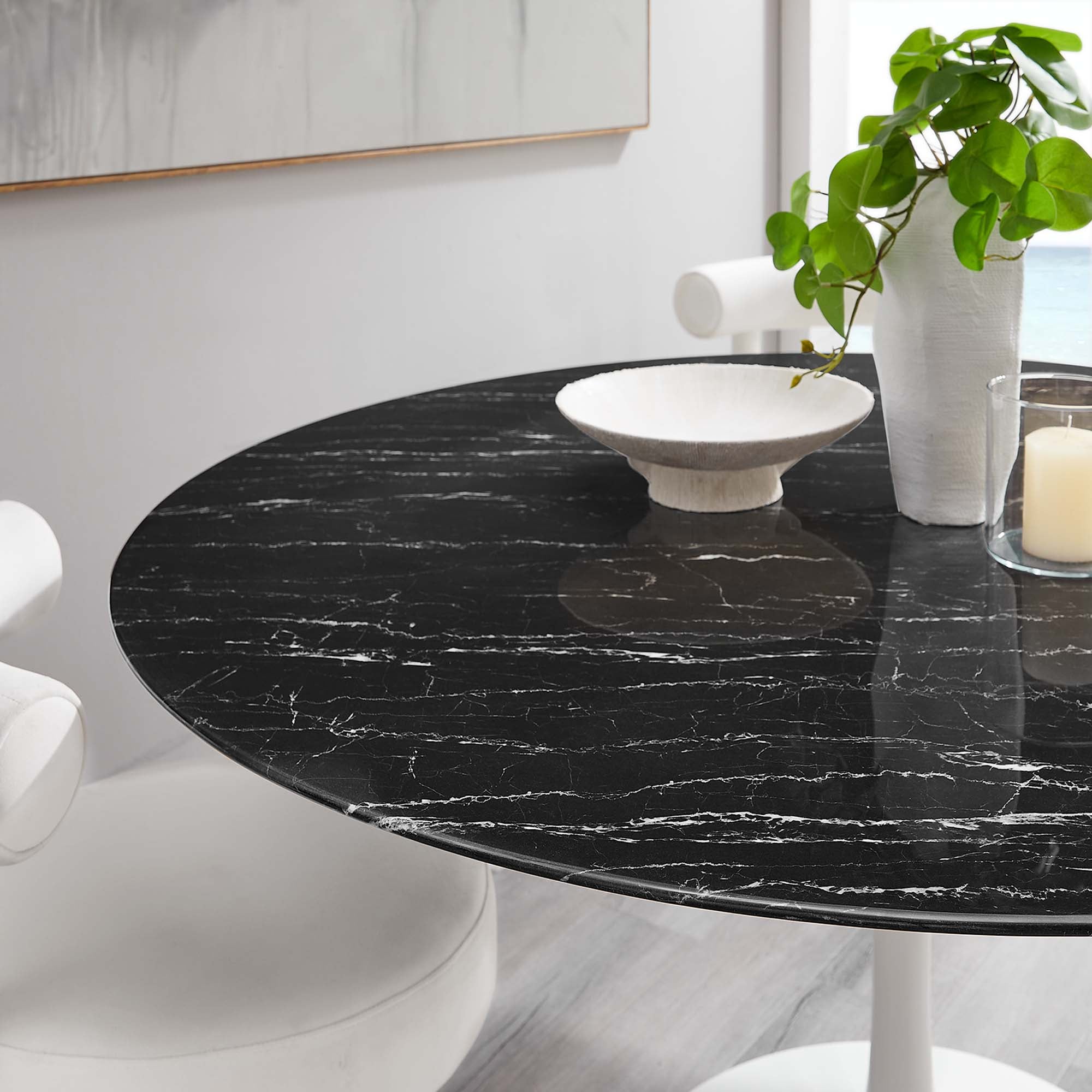 Lippa 60" Round Faux Marble Dining Table - White Black