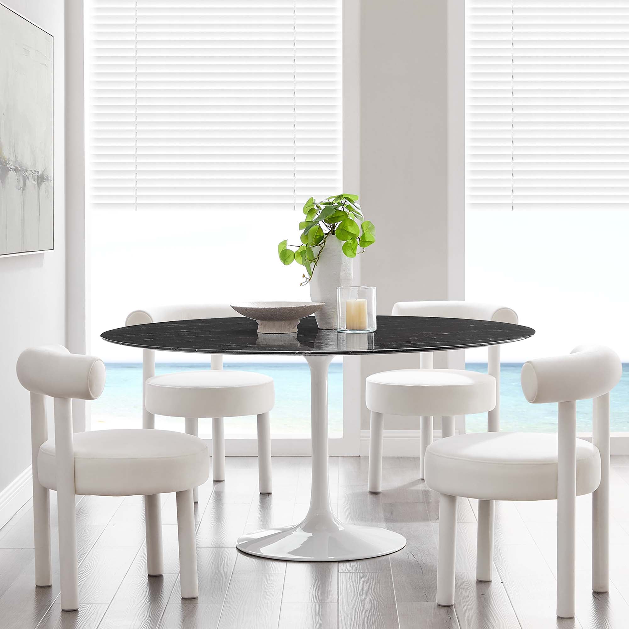 Lippa 60" Round Faux Marble Dining Table - White Black