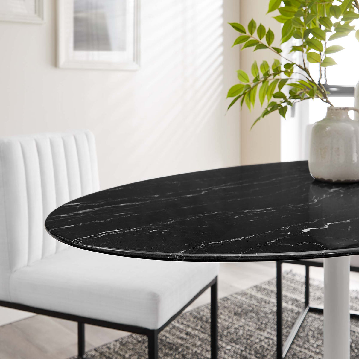 Lippa 54" Oval Faux Marble Dining Table - White Black