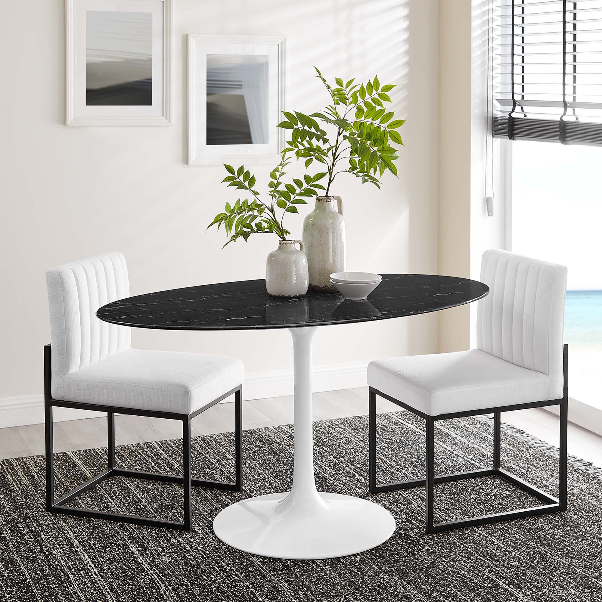Lippa 54" Oval Faux Marble Dining Table - White Black
