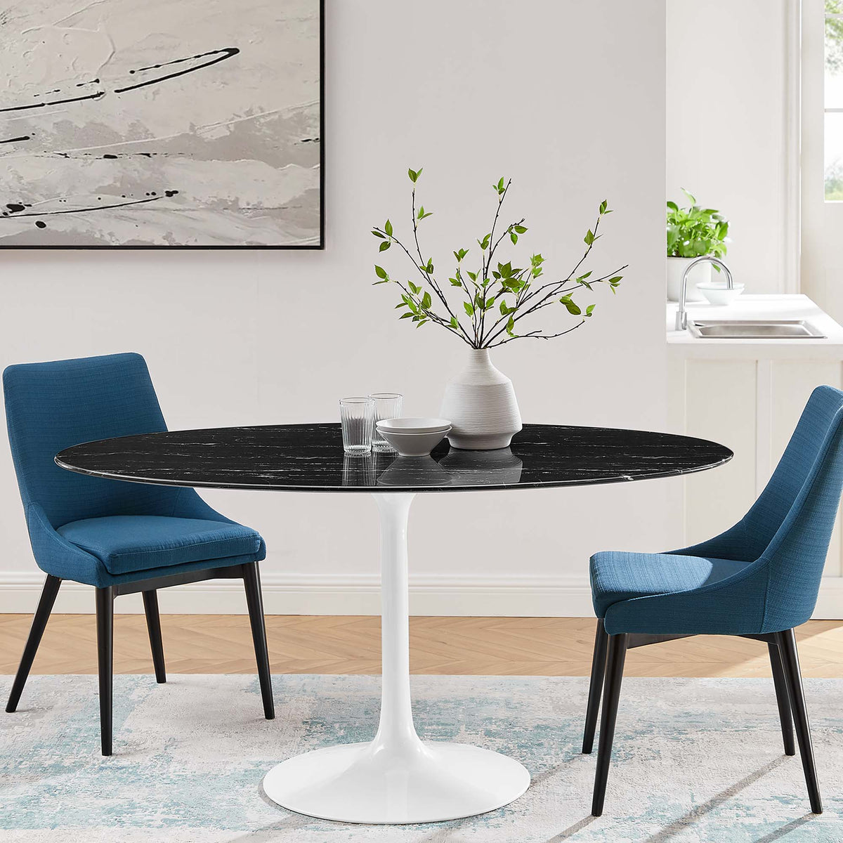 Lippa 60" Oval Faux Marble Dining Table - White Black