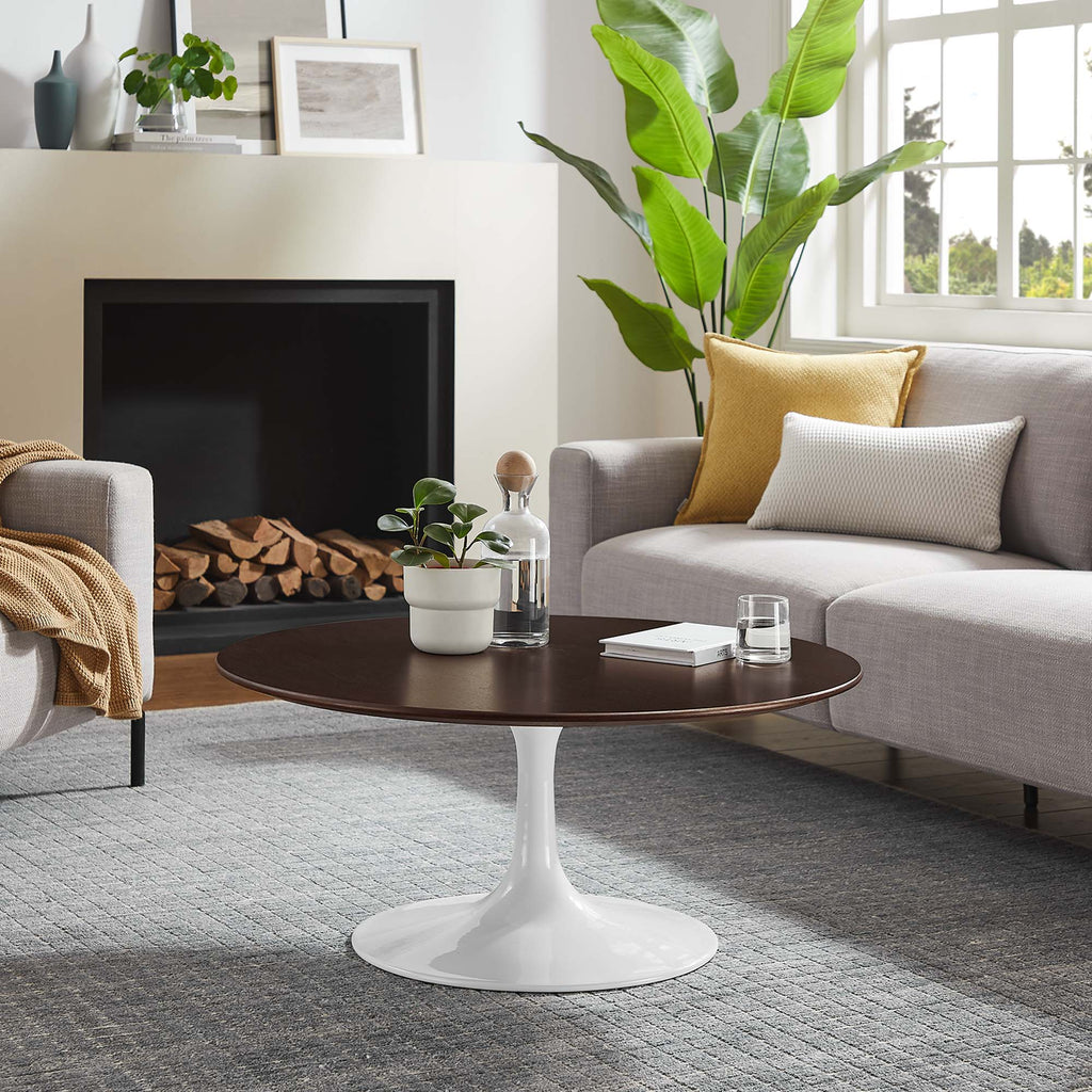 Lippa 36" Round Wood Coffee Table - White Cherry Walnut