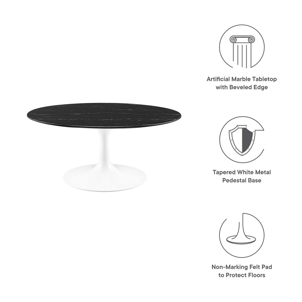 Lippa 36" Round Faux Marble Coffee Table - White Black