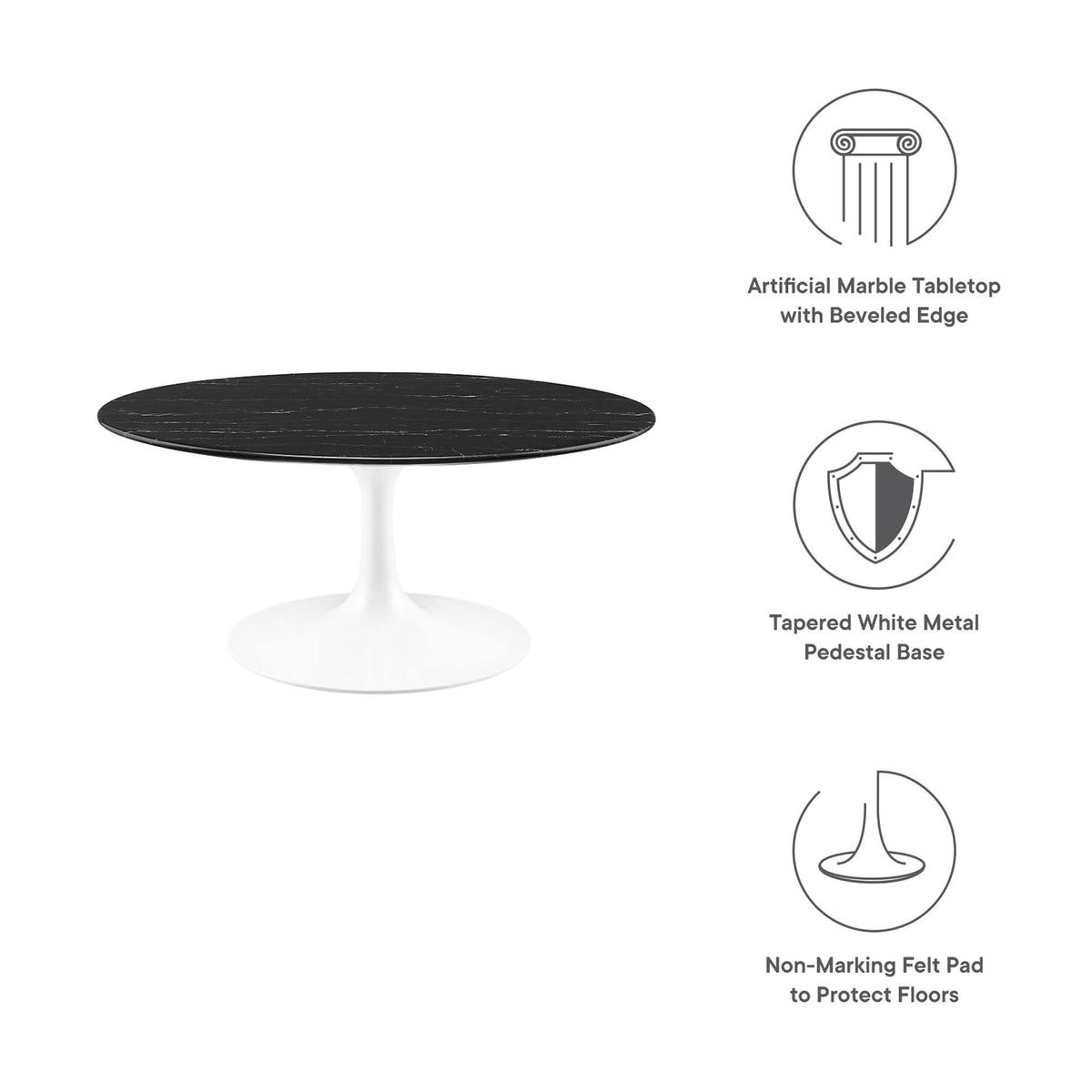 Lippa 36" Round Faux Marble Coffee Table - White Black