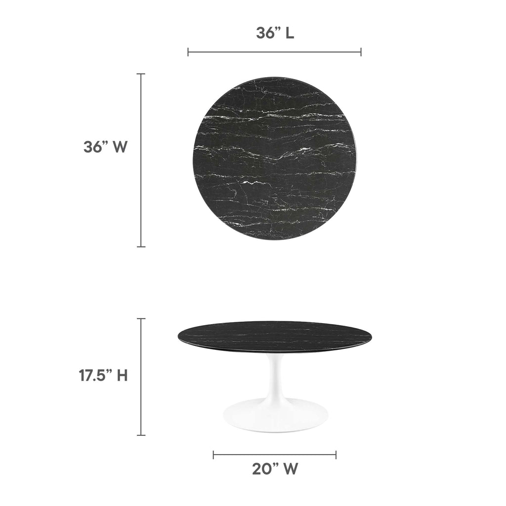 Lippa 36" Round Faux Marble Coffee Table - White Black