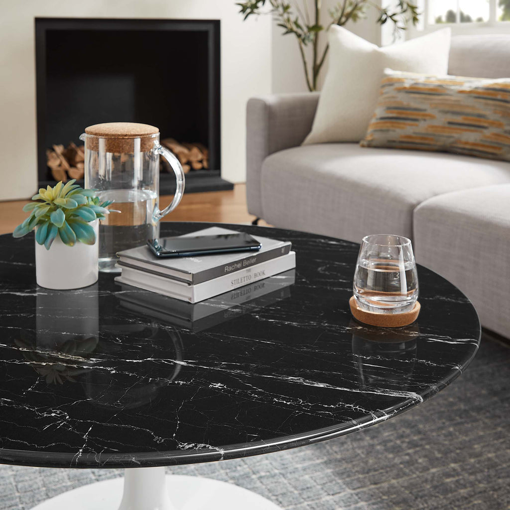 Lippa 36" Round Faux Marble Coffee Table - White Black