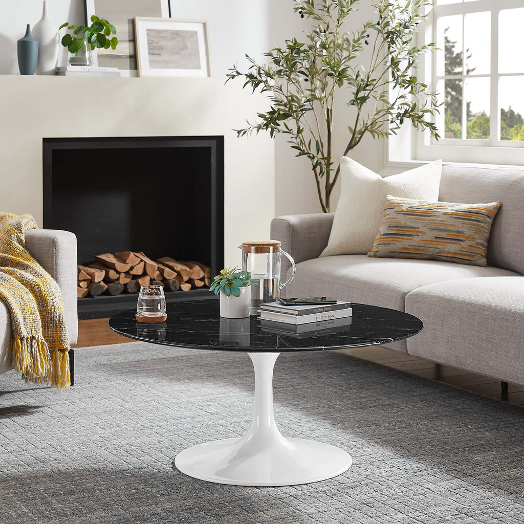 Lippa 36" Round Faux Marble Coffee Table - White Black