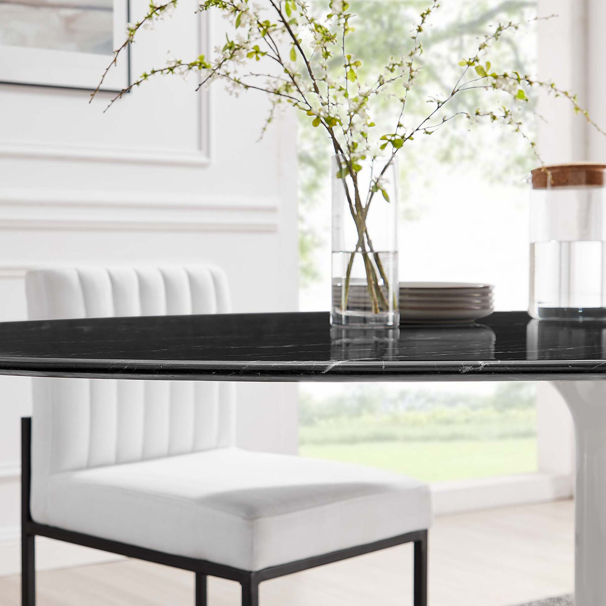 Lippa 78" Oval Faux Marble Dining Table - White Black