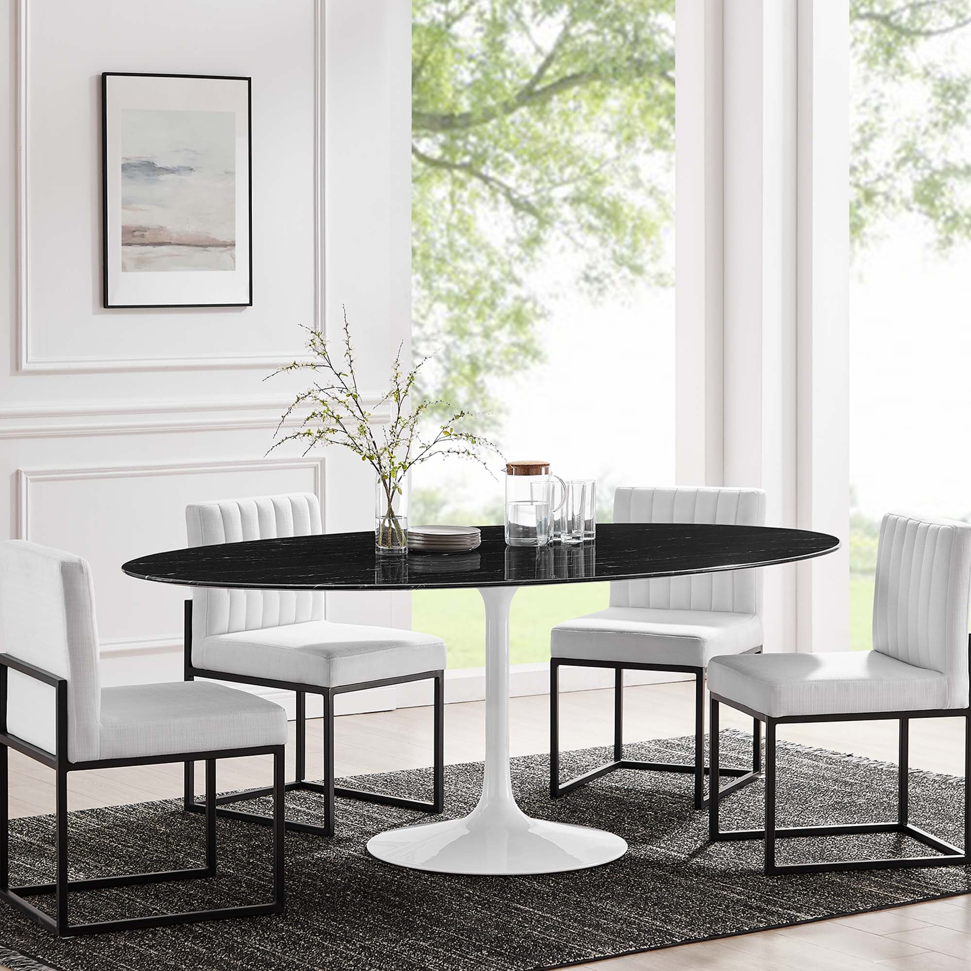 Lippa 78" Oval Faux Marble Dining Table - White Black
