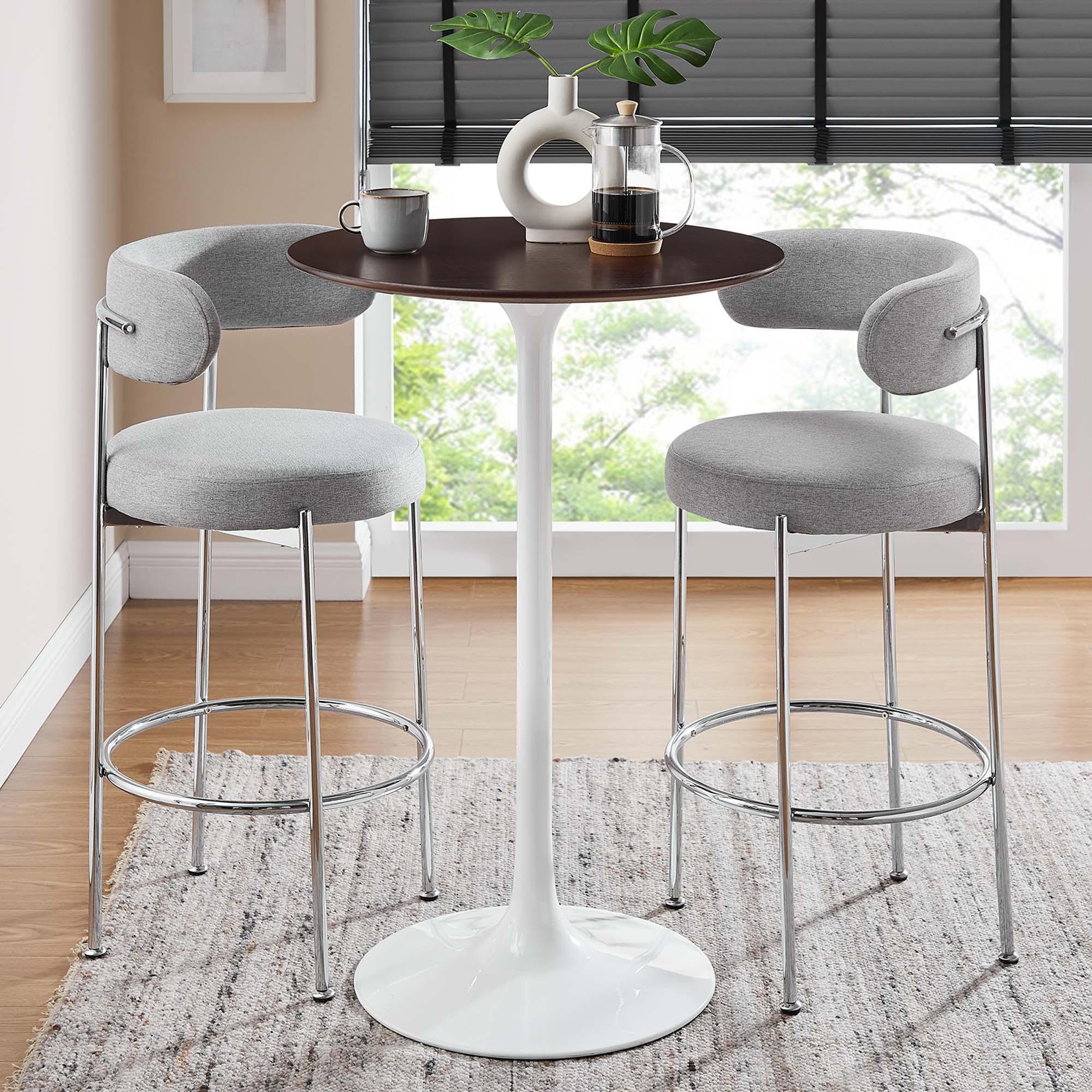 Lippa 28" Round Wood Bar Table - White Cherry Walnut