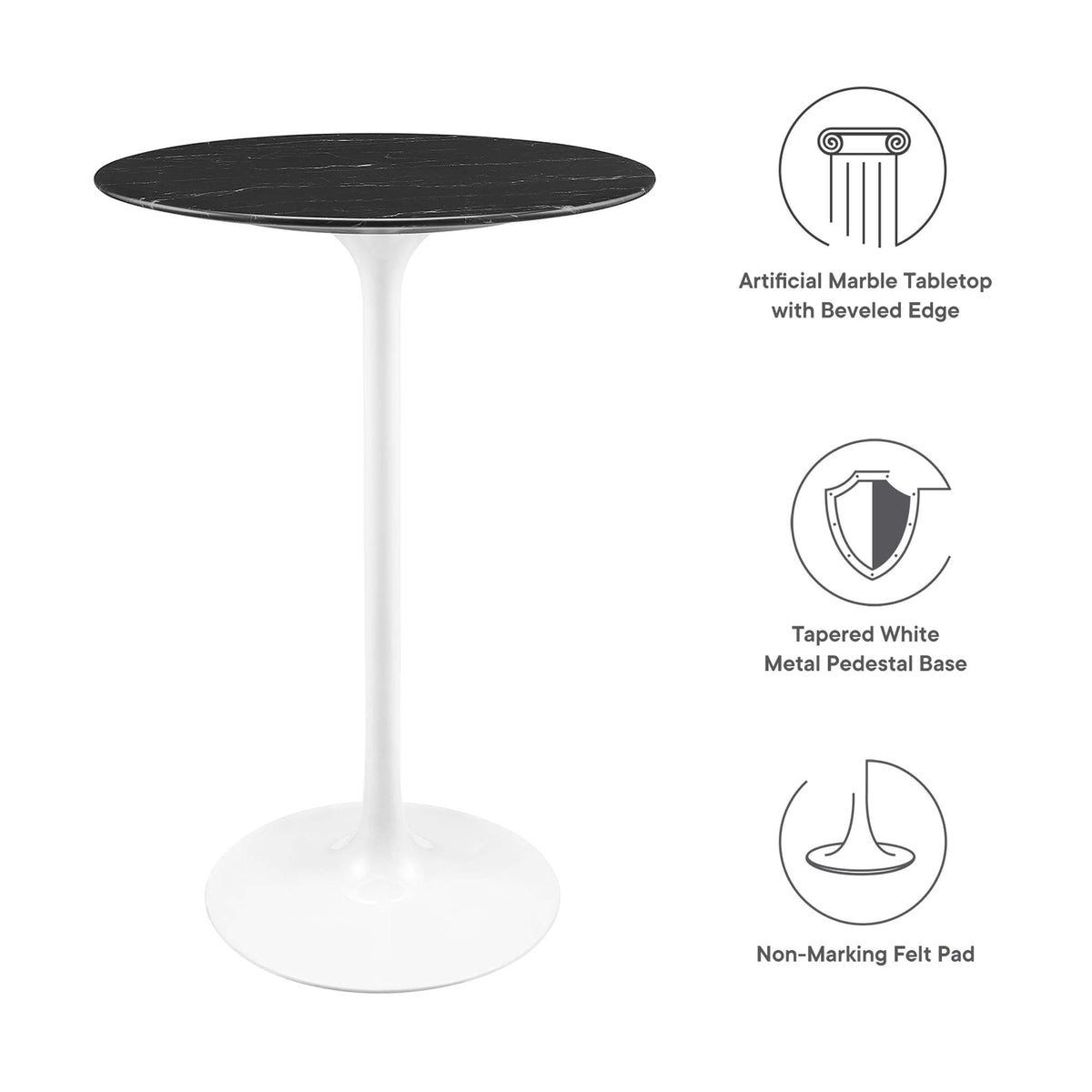 Lippa 28" Round Faux Marble Bar Table - White Black