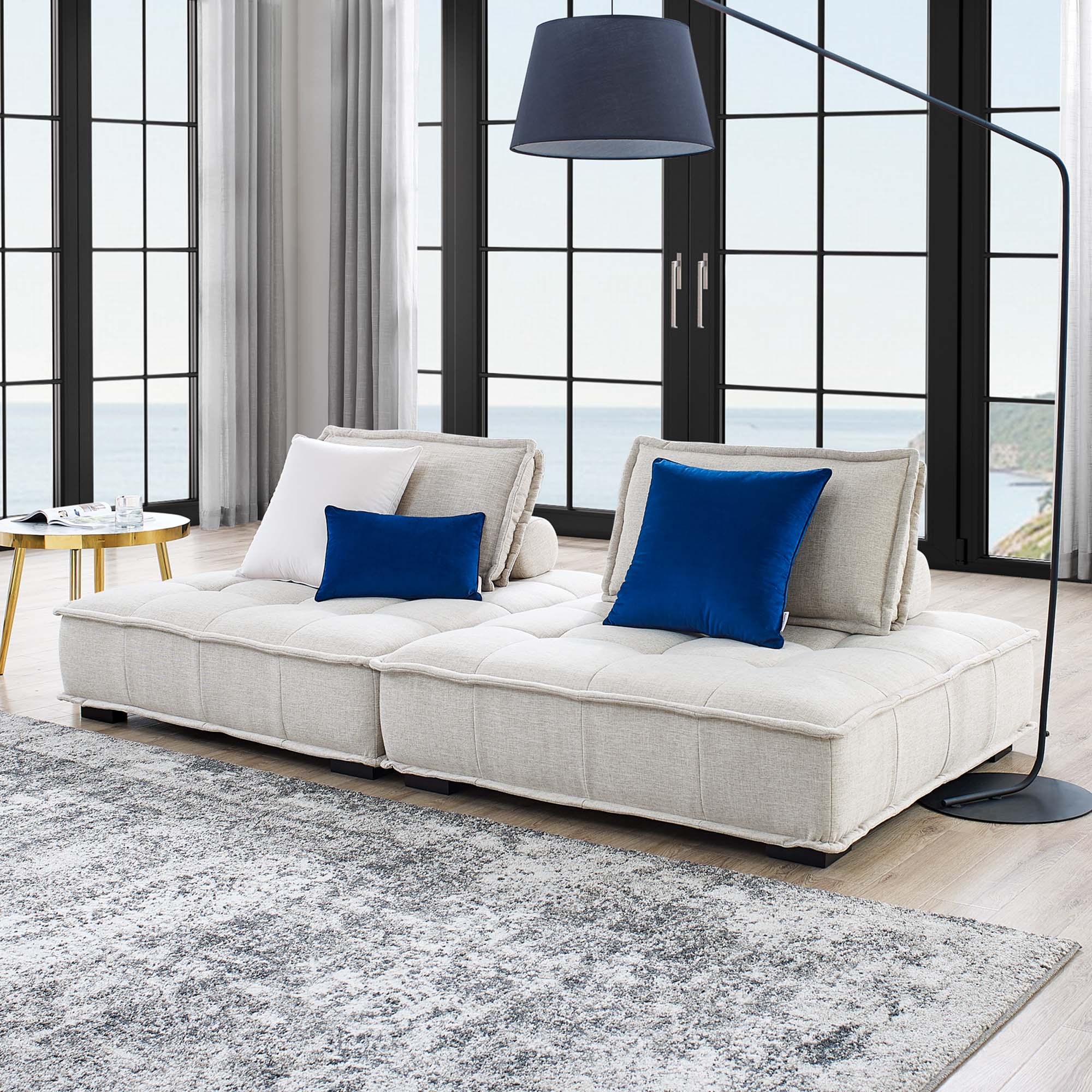 Saunter 2-Piece Tufted Fabric Fabric Loveseat - Beige