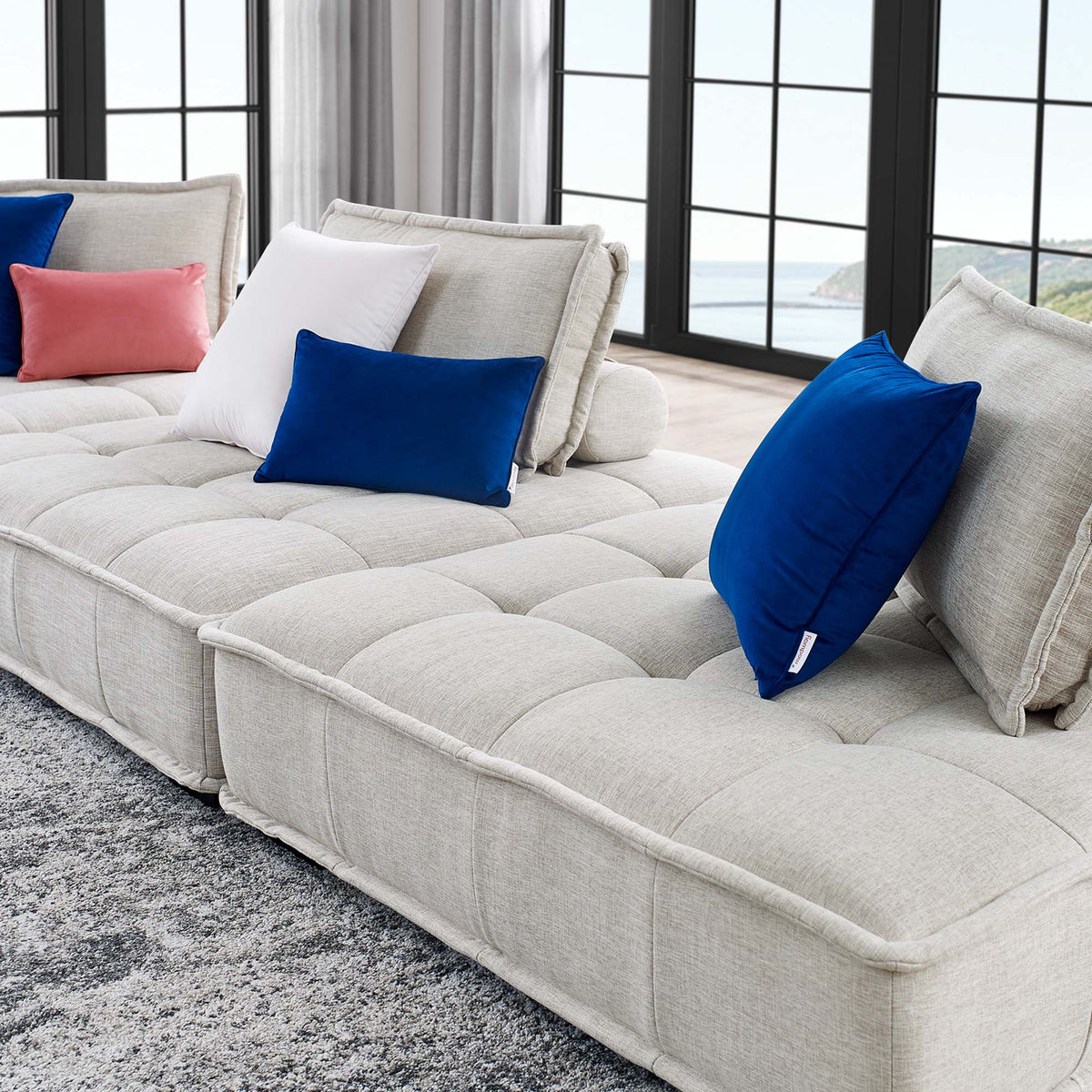 Saunter 3-Piece Tufted Fabric Fabric Sofa - Beige