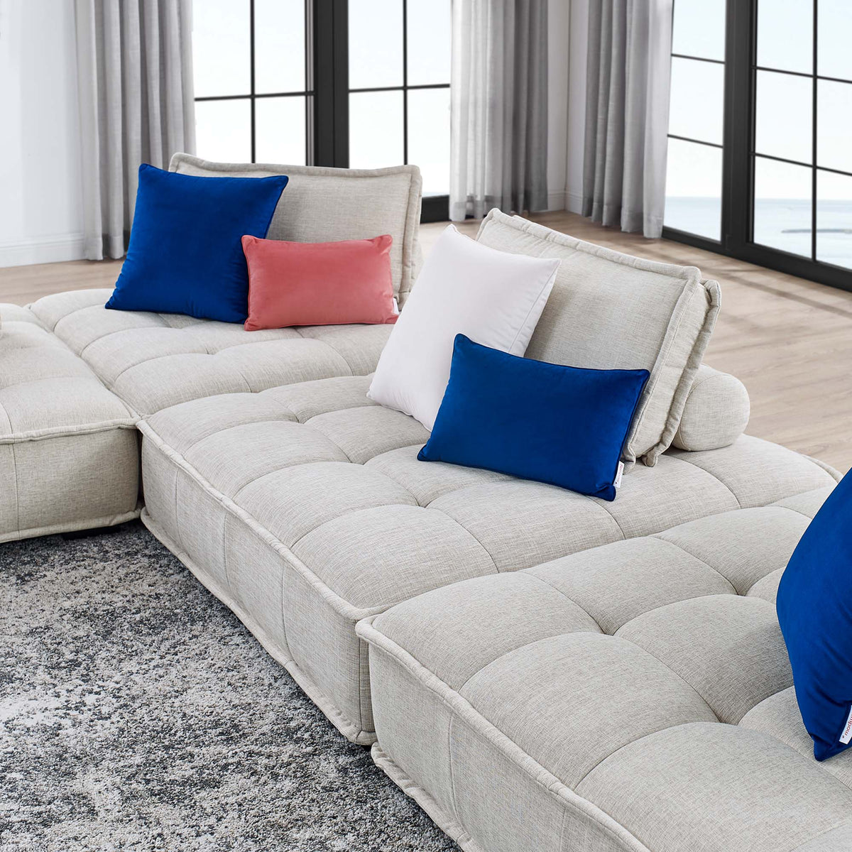 Saunter 4-Piece Tufted Fabric Fabric Sectional Sofa - Beige