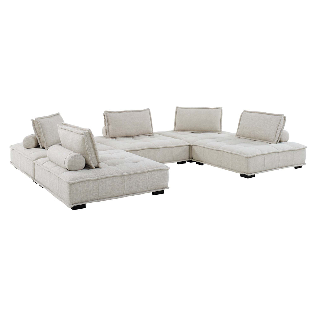 Saunter 5-Piece Tufted Fabric Fabric Sectional Sofa - Beige