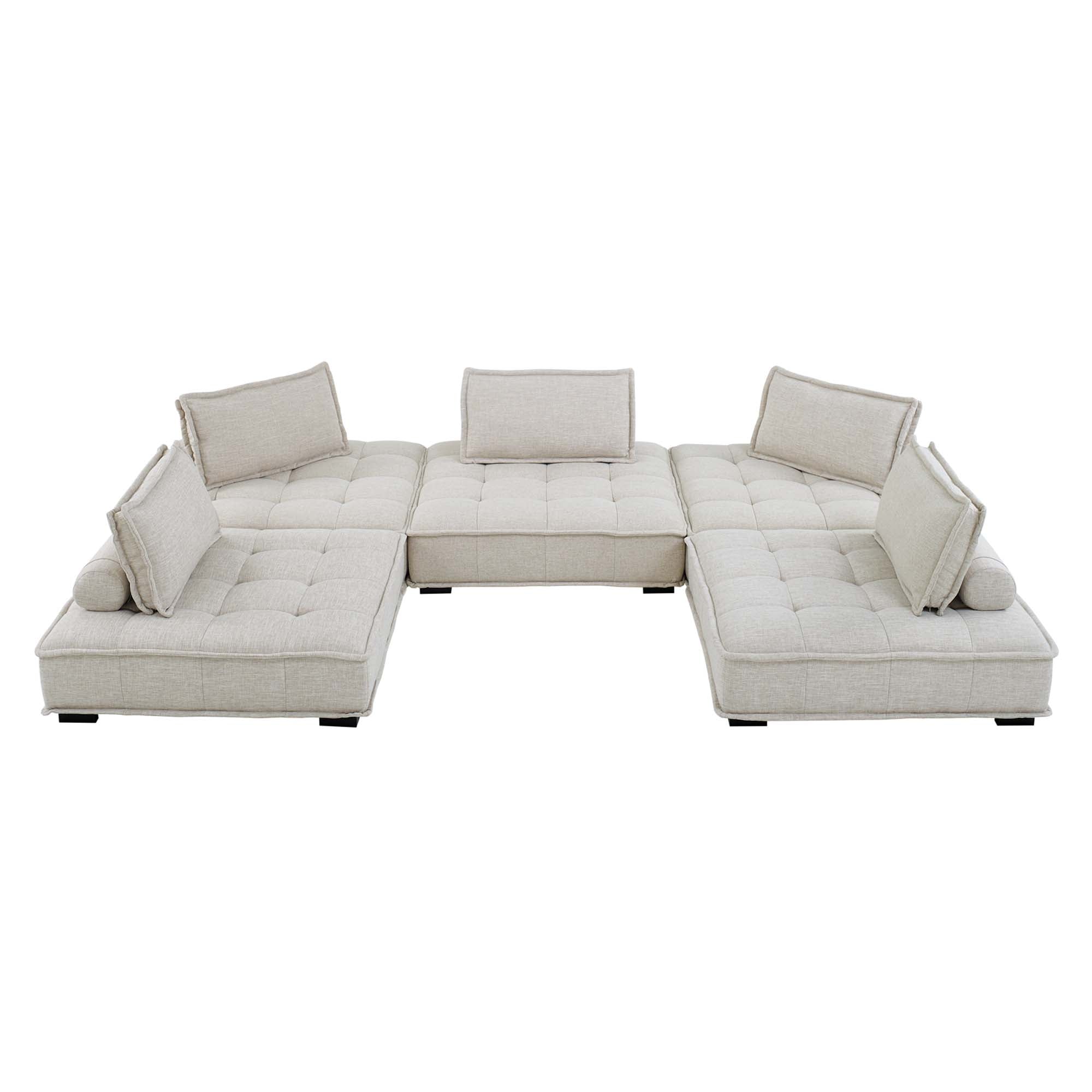 Saunter 5-Piece Tufted Fabric Fabric Sectional Sofa - Beige