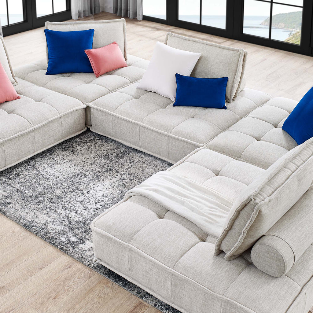 Saunter 5-Piece Tufted Fabric Fabric Sectional Sofa - Beige