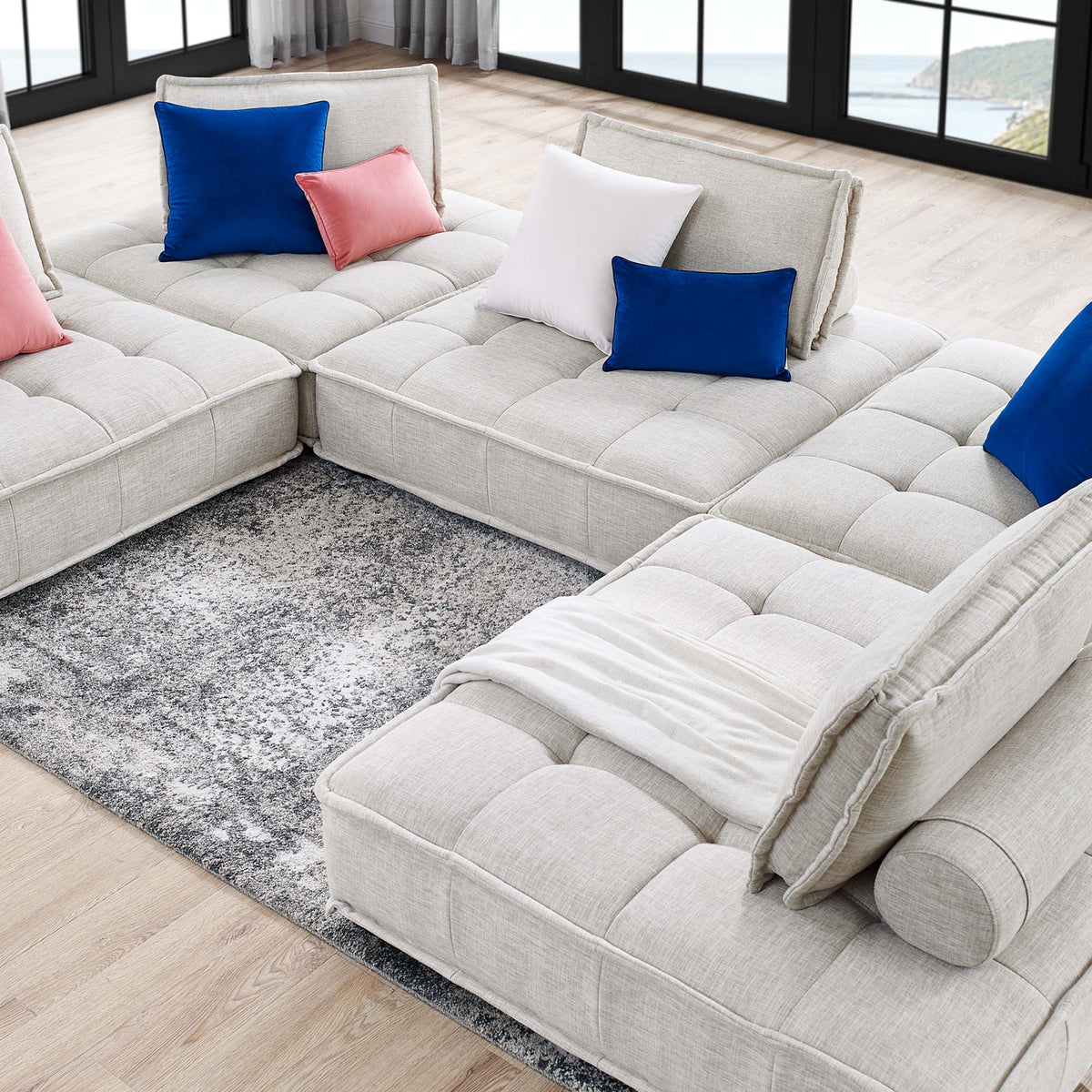 Saunter 5-Piece Tufted Fabric Fabric Sectional Sofa - Beige