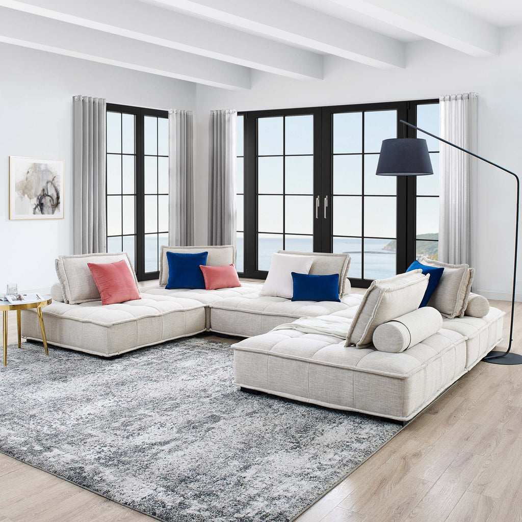 Saunter 5-Piece Tufted Fabric Fabric Sectional Sofa - Beige