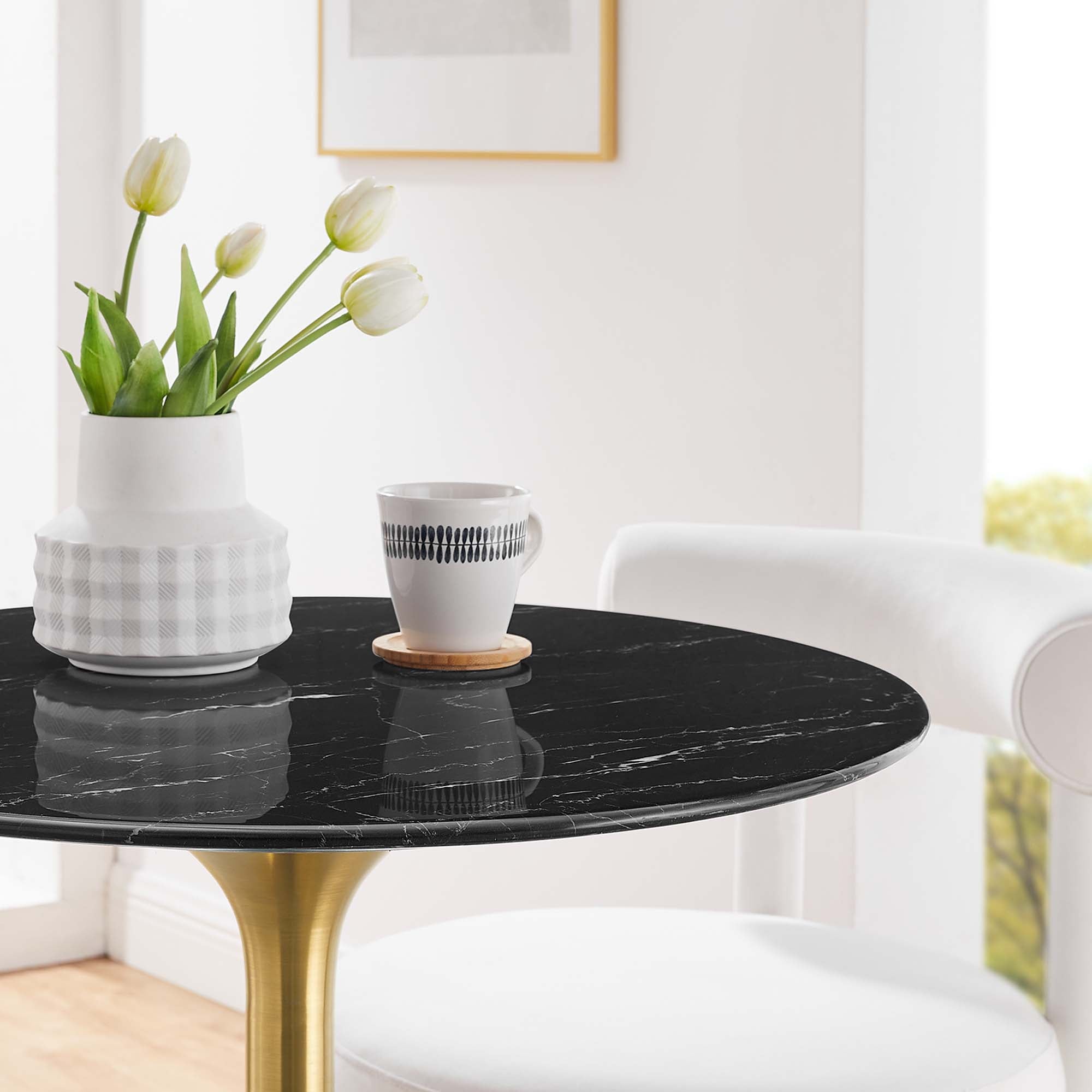 Lippa 28" Round Faux Marble Dining Table - Gold Black