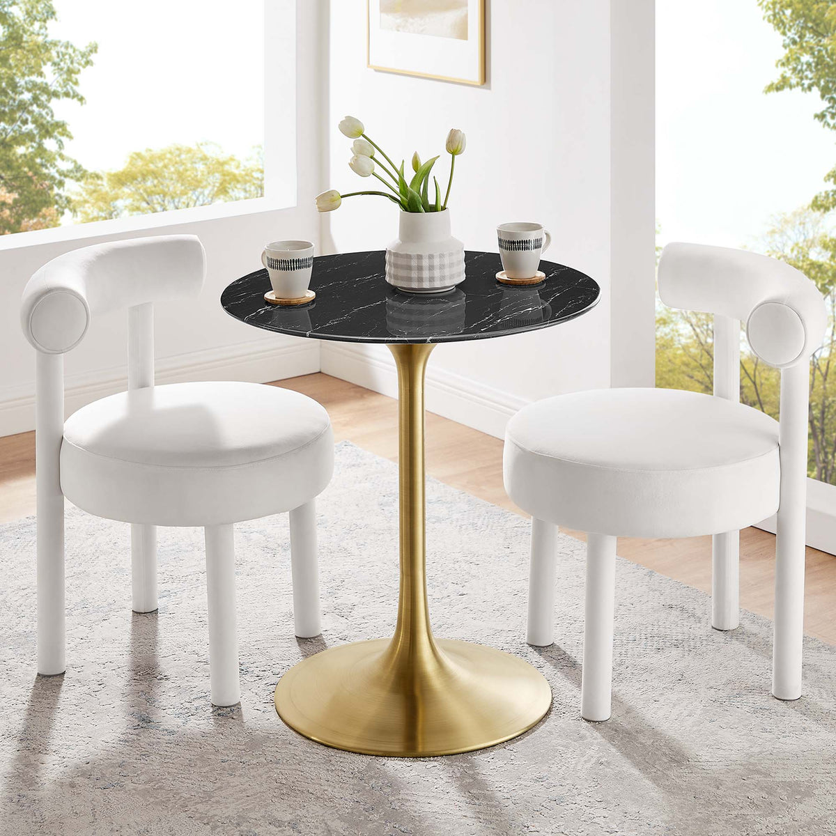 Lippa 28" Round Faux Marble Dining Table - Gold Black