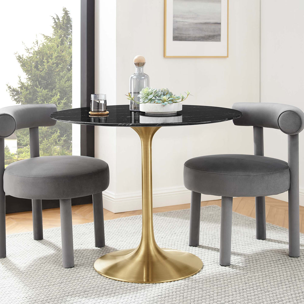 Lippa 36" Round Faux Marble Dining Table - Gold Black
