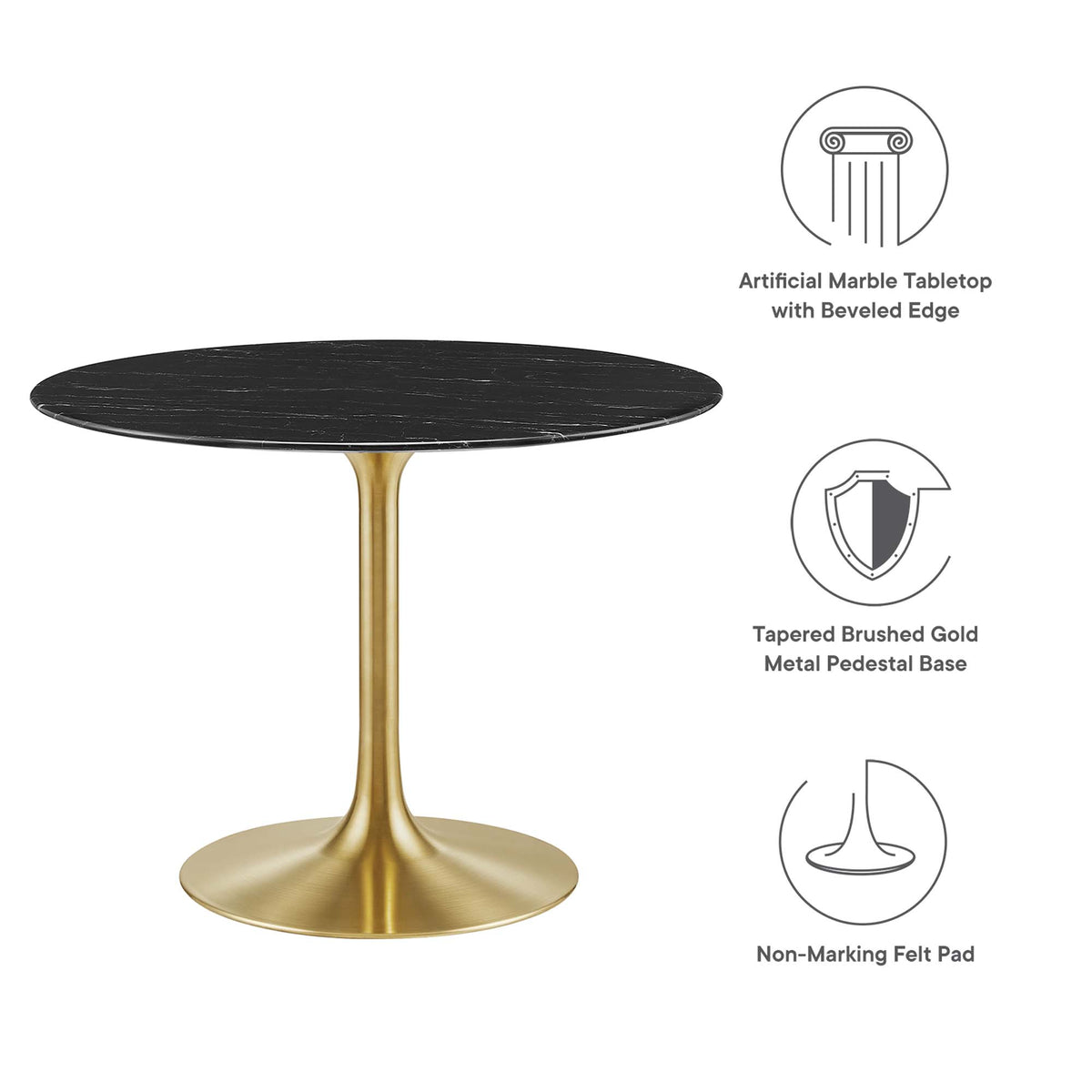 Lippa 40" Round Faux Marble Dining Table - Gold Black