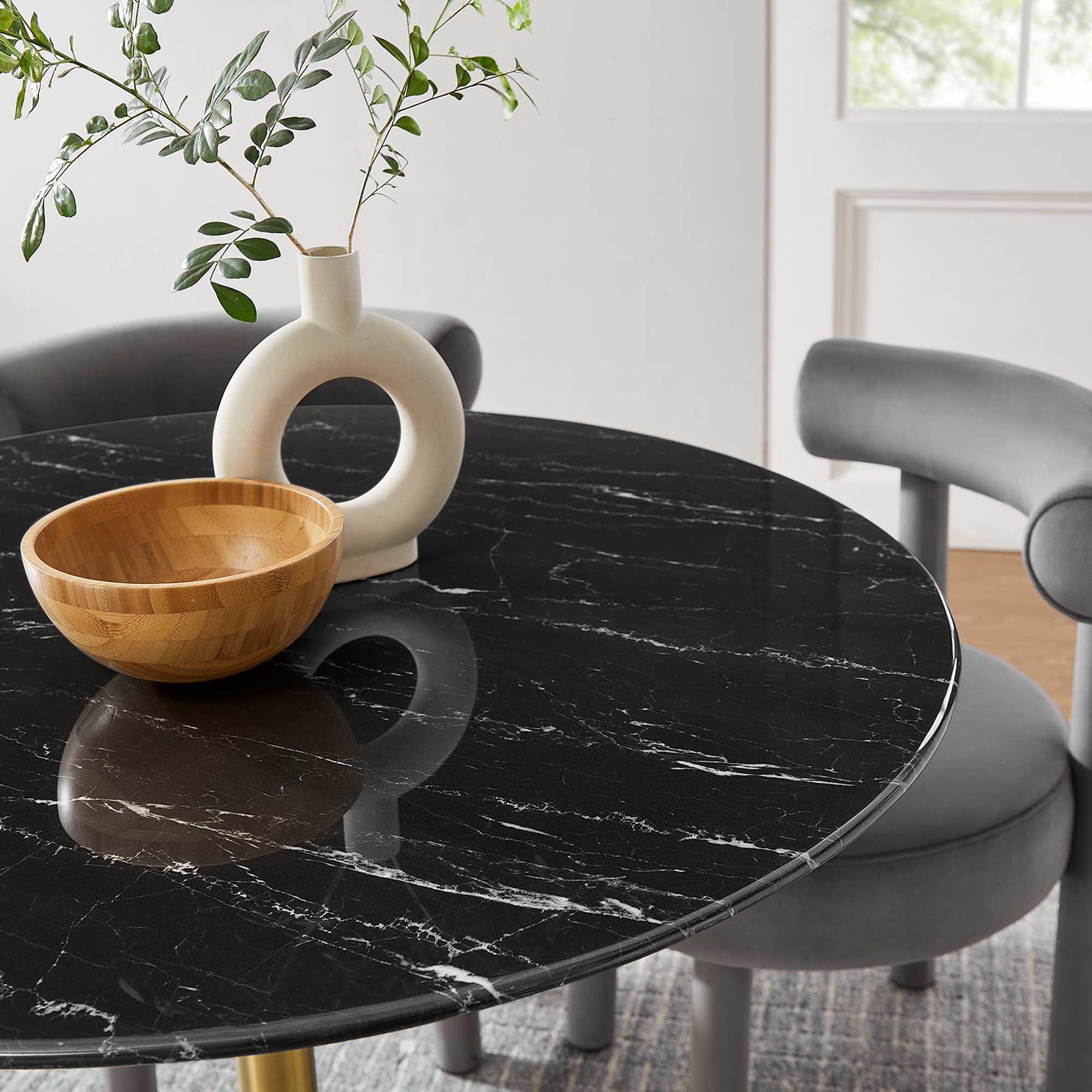 Lippa 40" Round Faux Marble Dining Table - Gold Black