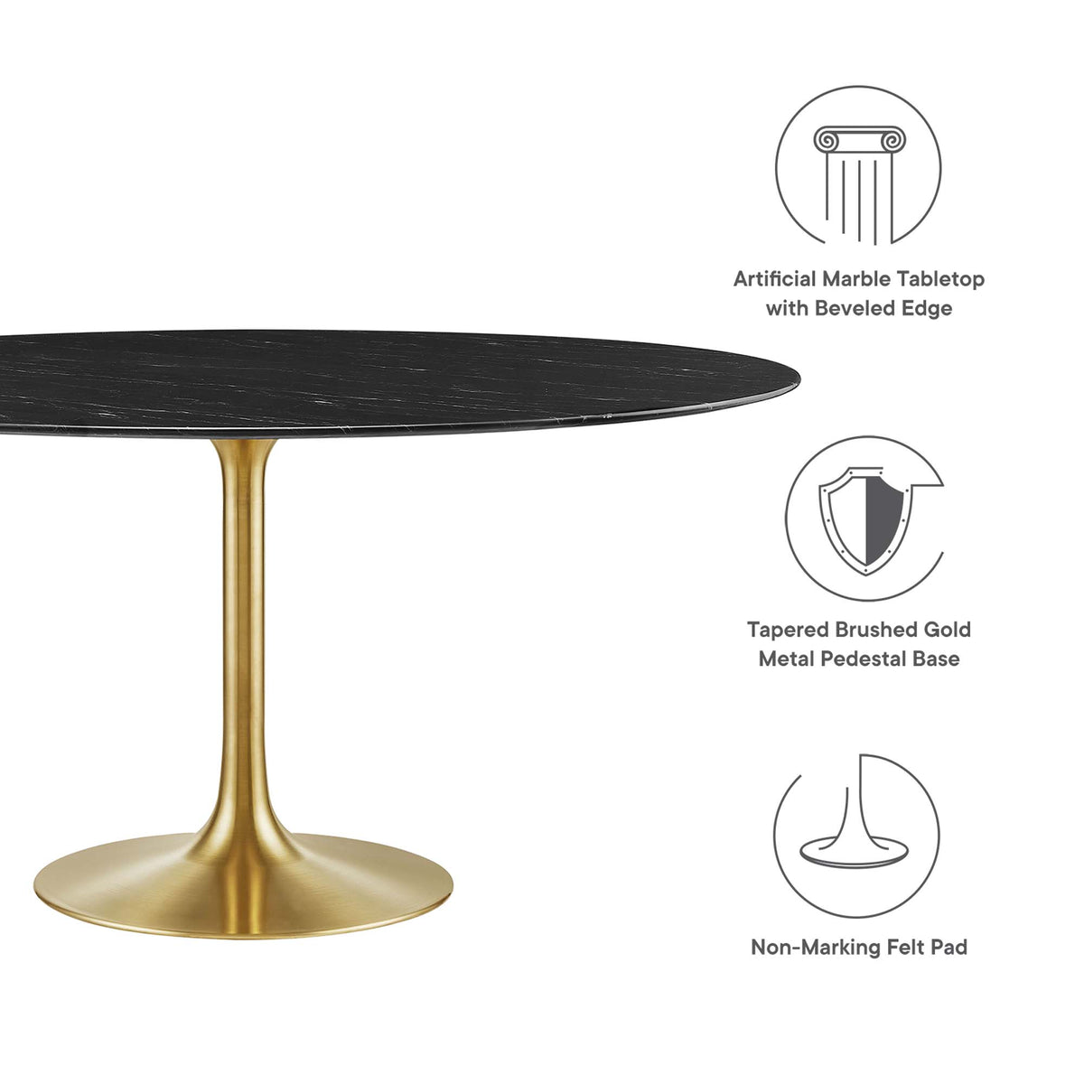 Lippa 60" Round Faux Marble Dining Table - Gold Black