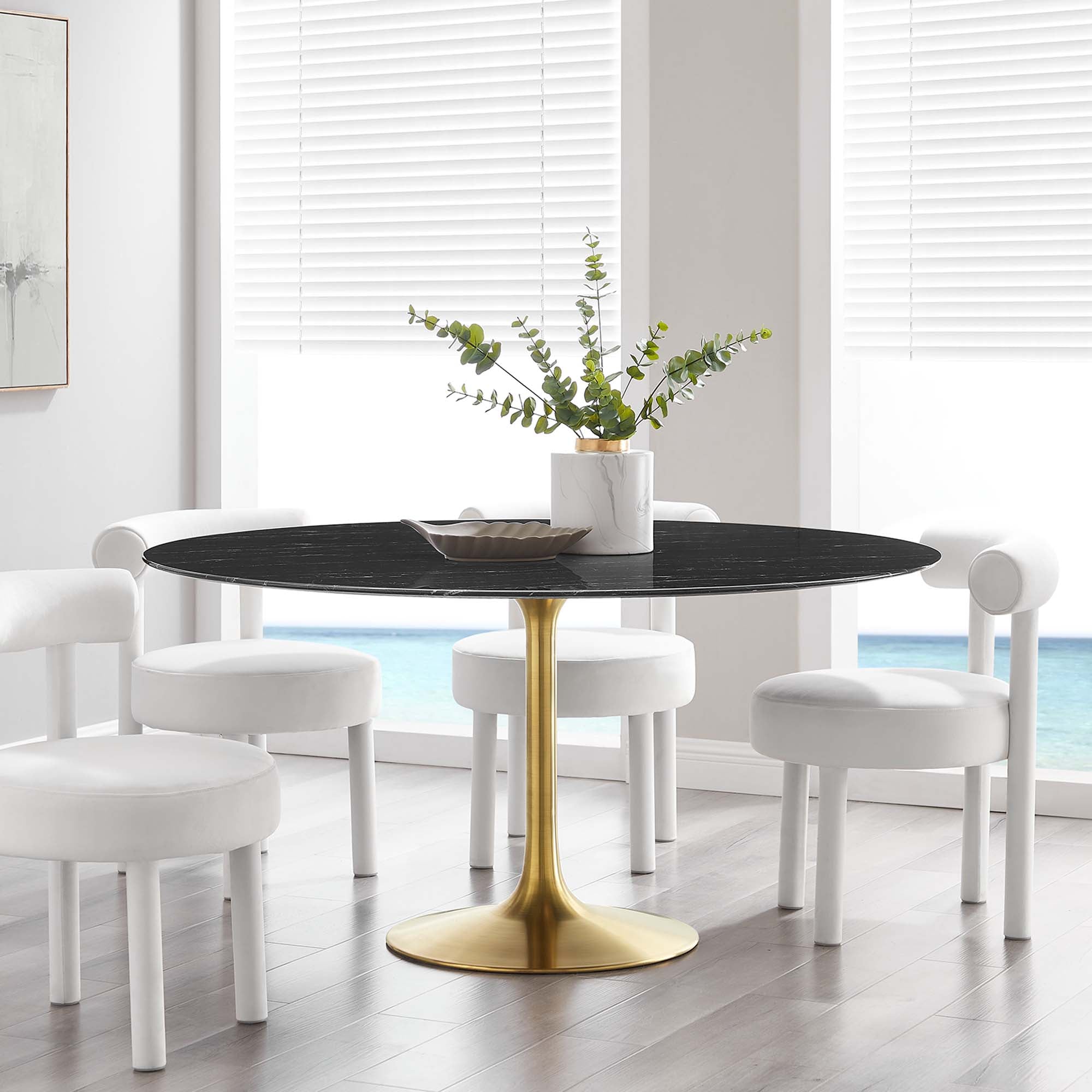 Lippa 60" Round Faux Marble Dining Table - Gold Black