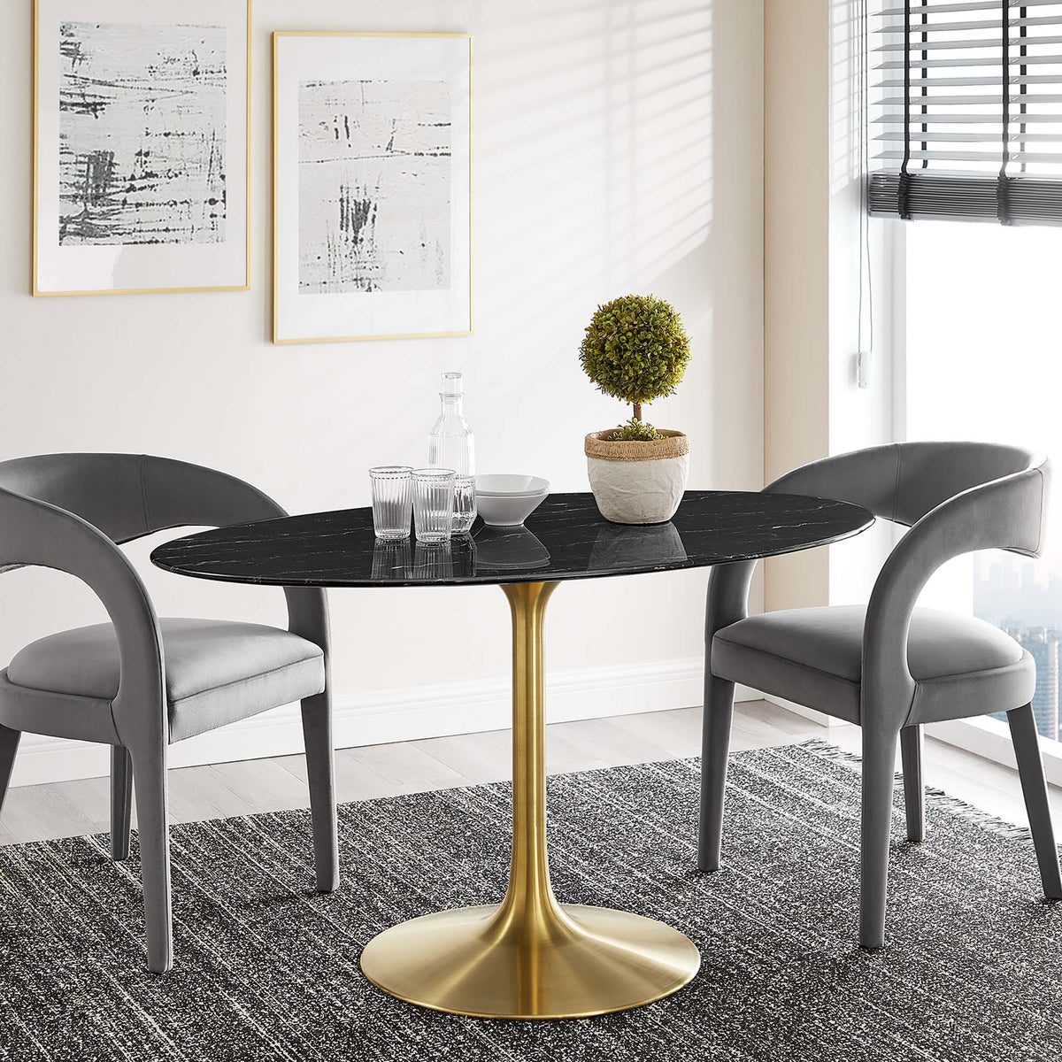 Lippa 54" Oval Faux Marble Dining Table - Gold Black
