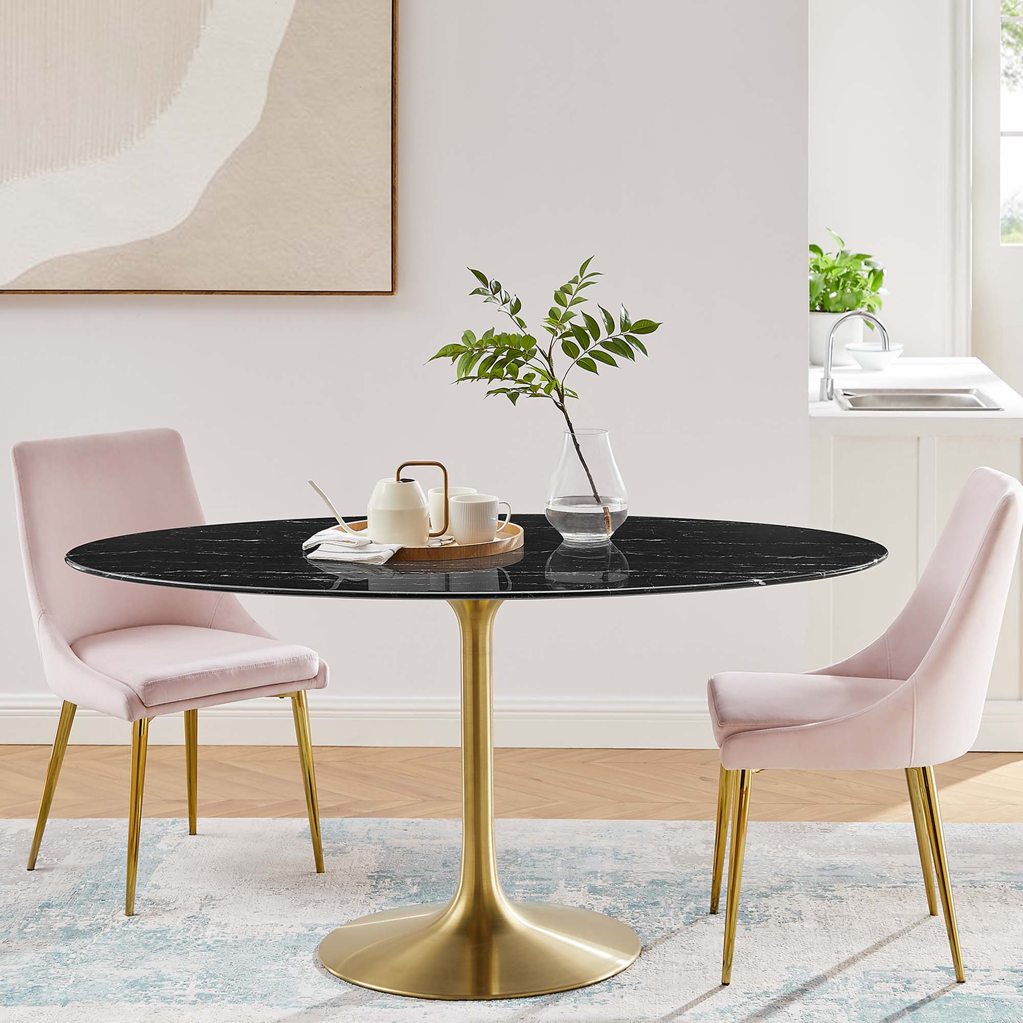 Lippa 60" Oval Faux Marble Dining Table - Gold Black