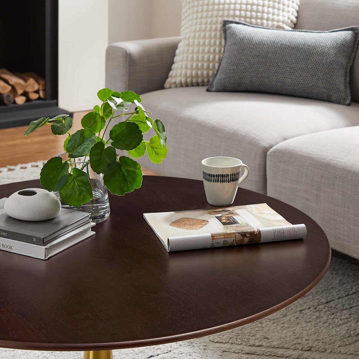 Lippa 36" Round Wood Coffee Table - Gold Cherry Walnut