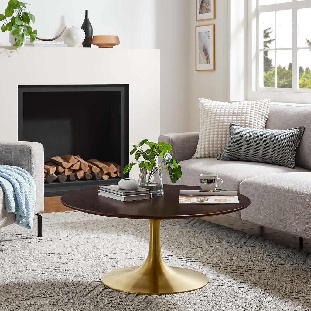 Lippa 36" Round Wood Coffee Table - Gold Cherry Walnut