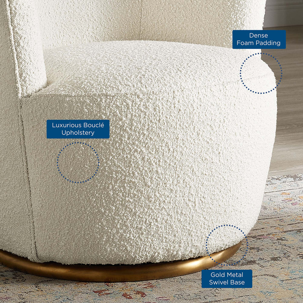 Nora Boucle Upholstered Swivel Chair - White