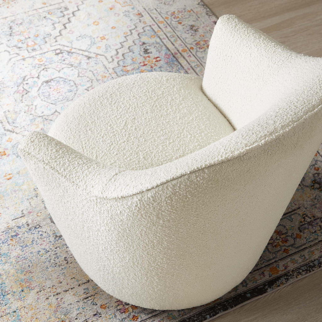 Nora Boucle Upholstered Swivel Chair - White