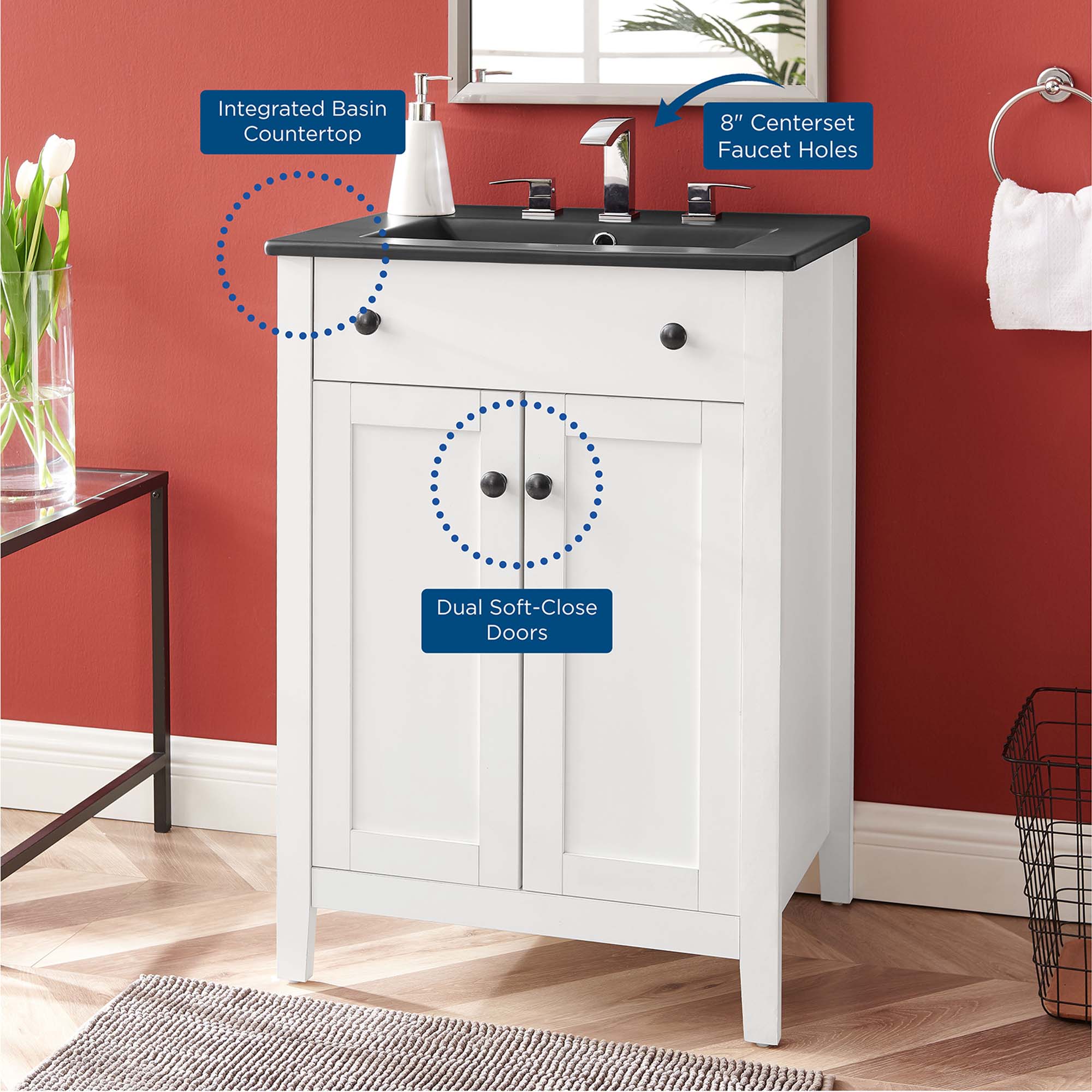 Nantucket 24" Bathroom Vanity - White Black