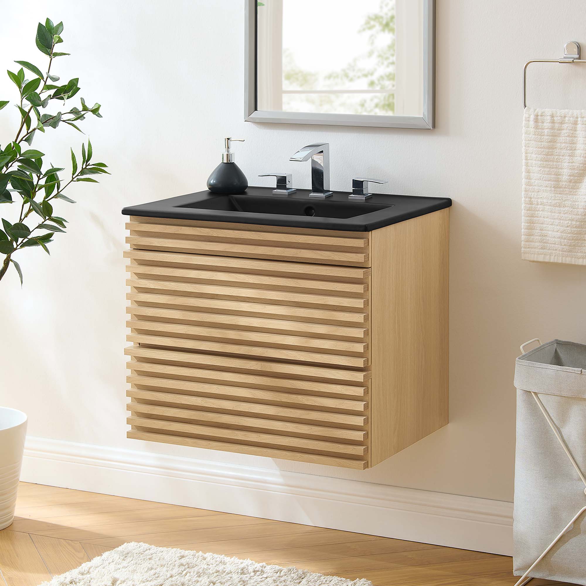 Render 24" Wall-Mount Bathroom Vanity - Oak Black