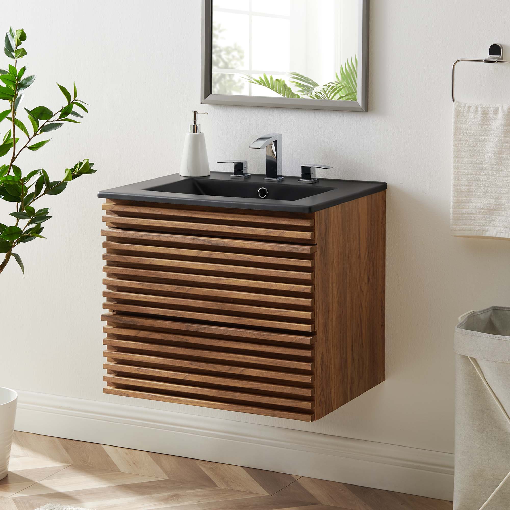 Render 24" Wall-Mount Bathroom Vanity - Walnut Black